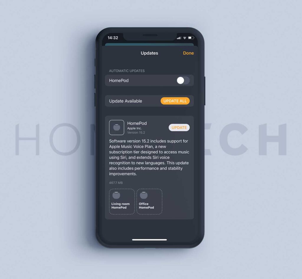 Apple released a new HomePod software update 15.2