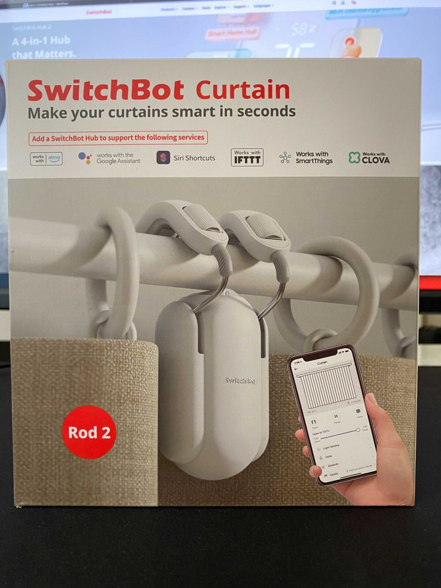 Front side of the box for the SwitchBot Curtain