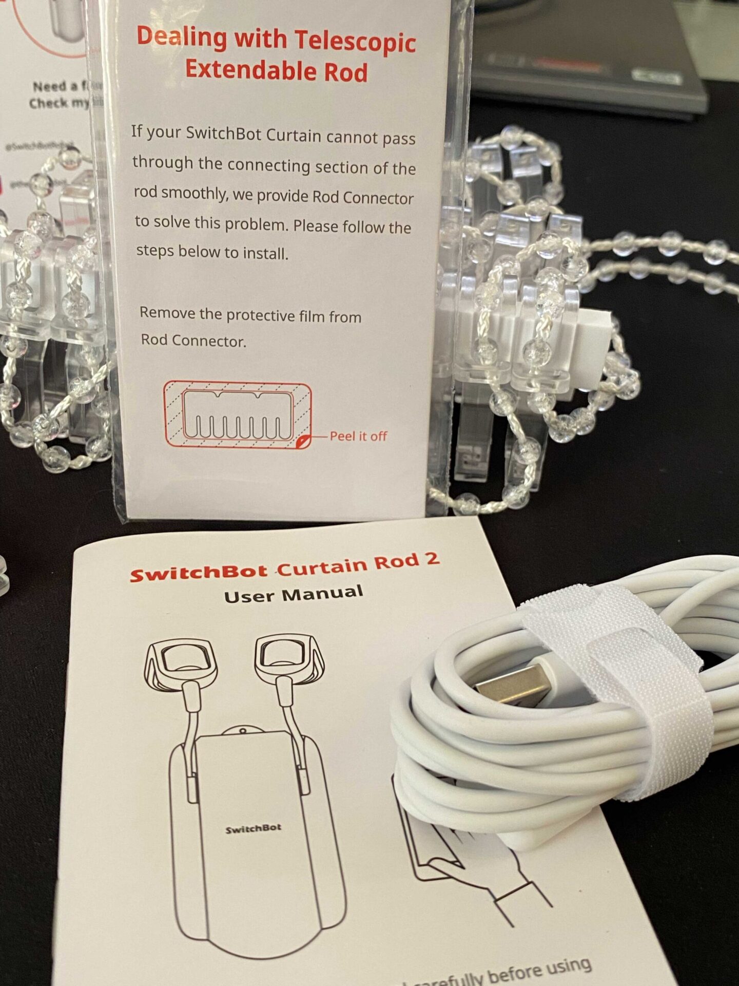 SwitchBot Curtain user manual and charging cable