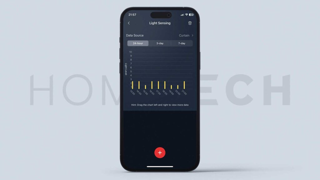 Screenshot showing the light sensing data from the SwitchBot app that was collected by the SwitchBot Curtain