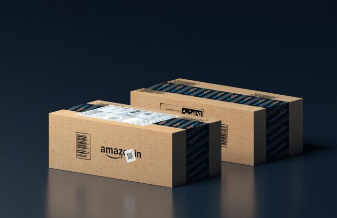 two delivery boxes from Amazon showing the Amazon logo